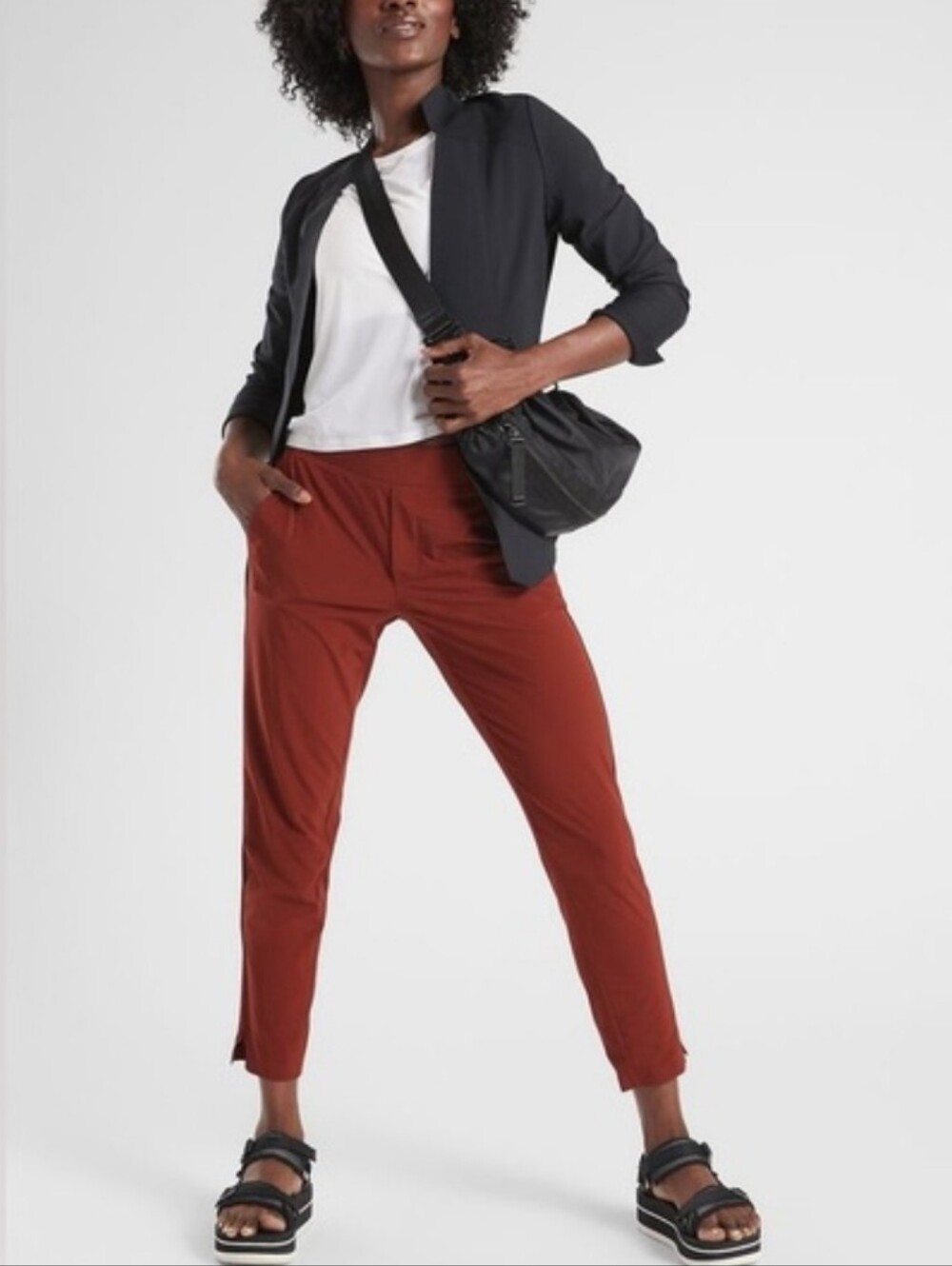 Athleta Brooklyn Ankle Mid Rise Pants Rust Red